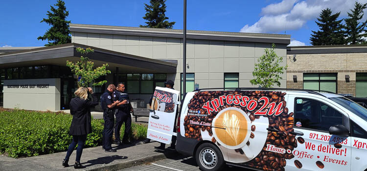 Xpress 2 U showed up at the east precinct of the Vancouver Police Department to make drinks for law enforcement officials. Just a way to give back and show appreciation, owner Eddie Holford said. Photo by Paul Valencia