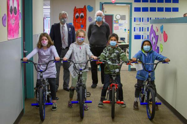 The Woodland-Kalama Masonic Lodge #17 donated a total of ten bikes and safety helmets, four each to Columbia and North Fork Elementary Schools and two to Yale Elementary, Woodland Public Schools' remote school located in Ariel. Photo courtesy of Woodland School District