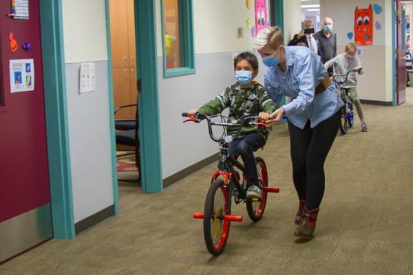 Students who correctly answered questions about the book were entered into a raffle for a chance to win a free bike and safety helmet. Photo courtesy of Woodland School District
