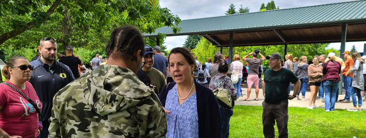 Washington state Sen. Ann Rivers spent more than an hour talking to people individually after her public remarks at an information event at Felida Park on Thursday. Photo by Paul Valencia