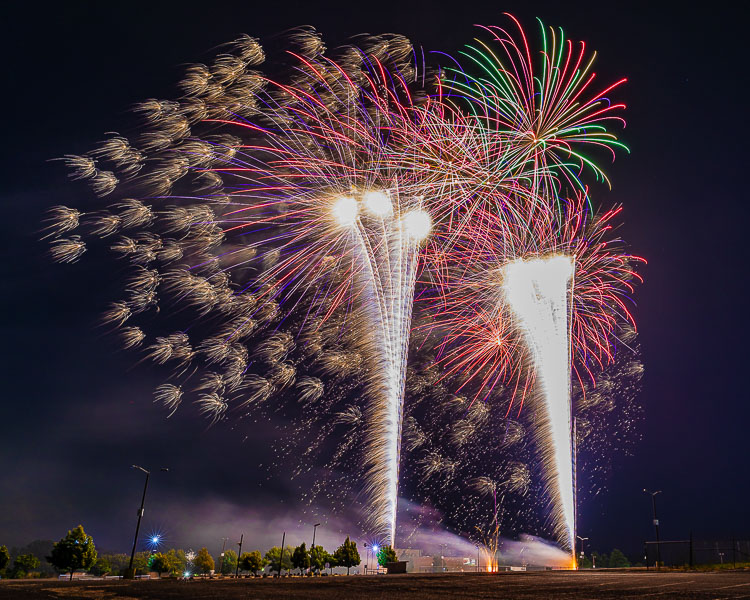 The ilani fireworks show at the Clark County Fairgrounds last year was without spectators but shown on television. That was the plan for this year, as well, but extreme fire danger led ilani officials to call off the display. Photo by Mike Schultz