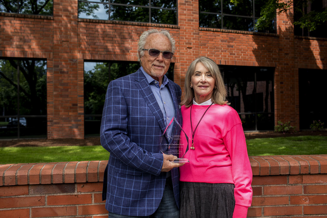 Gary and Christine Rood accept the 2021 Philanthropists of the Year Award from the Community Foundation for Southwest Washington prior to the Virtual Philanthropy Celebration. Photo courtesy of the Community Foundation for Southwest Washington