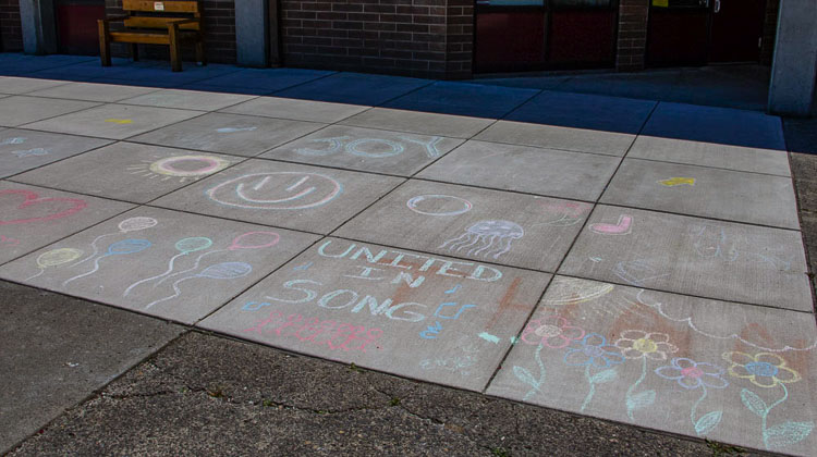 Inspiring messages in chalk cover the sidewalks outside Prairie High School as students celebrate Inspire Week. Photo courtesy of Battle Ground Public Schools