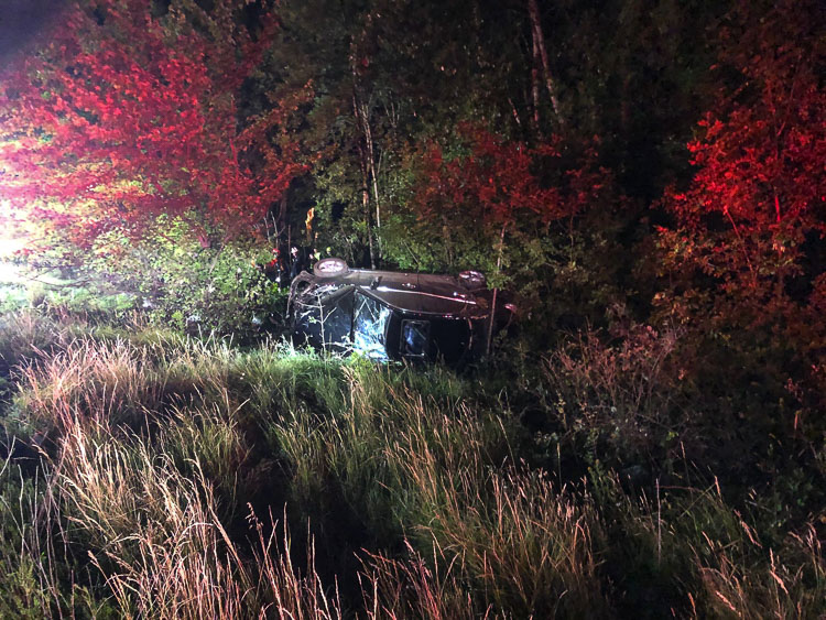 Two vehicles left the roadway and came to rest on the east side of I-205. Photo courtesy of Vancouver Fire Department
