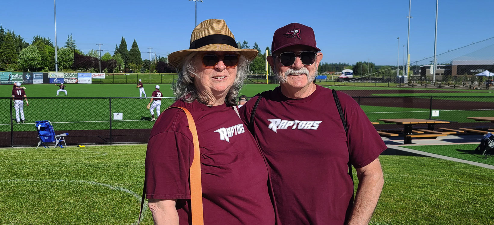 Linda and Greg Silva of Woodland said they attended every home game of the Ridgefield Raptors in 2019. They are grateful that baseball is back, a sure sign of recovery. Photo by Paul Valencia