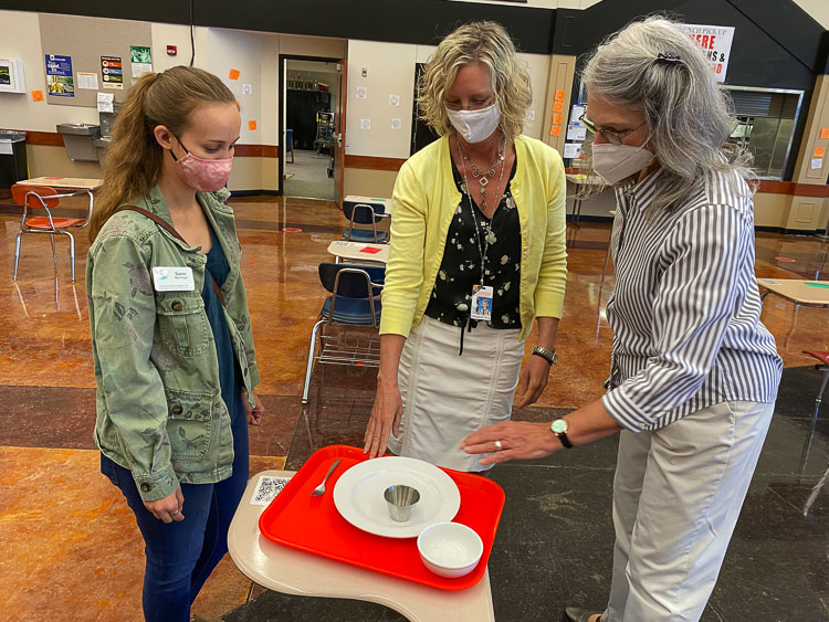 Sami Springs, of Clark County Green Schools; Margaret Rice, Washougal School District Career and Technical Education and Culinary Service; and Ellen Ives, Waste Connections are shown here at Washougal High School. Photo courtesy of Washougal School District