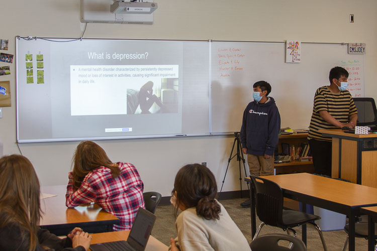 Students gave presentations on teen depression as well as suggestions for how to address it. Photo courtesy of Woodland School District