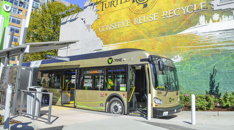 The Vine, the first bus rapid transit system in the Portland-Vancouver region, started service in Vancouver on Jan. 8, 2017. Photo courtesy of C-TRAN