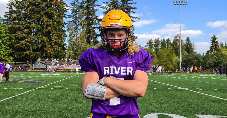 Dylan Kier is a leader not just during football season but long before the games, during all the offseason workouts with Columbia River. Photo by Paul Valencia