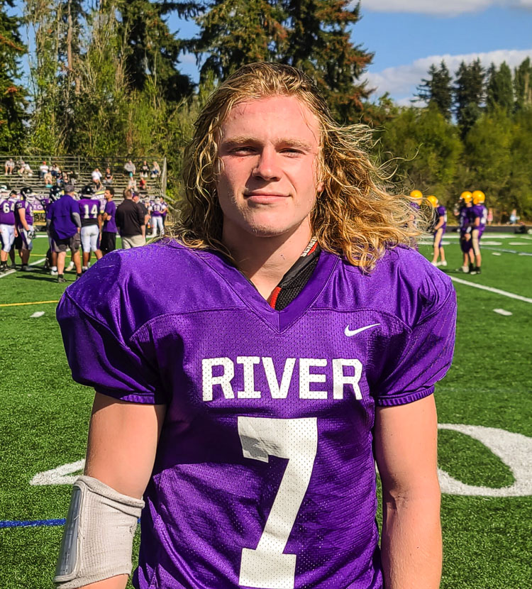 Dylan Kier says he loves his “lettuce,” that long hair, and is looking forward to showing it off on the football field this year with Columbia River. Photo by Paul Valencia