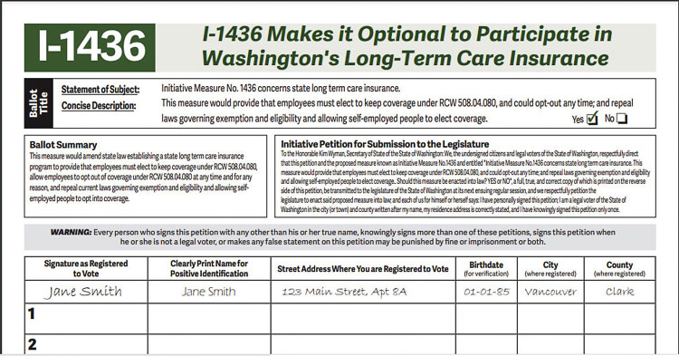 A citizen’s initiative petition has been filed with the Secretary of State in Washington. I-1436 will give people a choice, requiring them to “opt in” to the program. It will also give them the option to “opt out” at any time. Graphic courtesy of WashingtonPetitions.com
