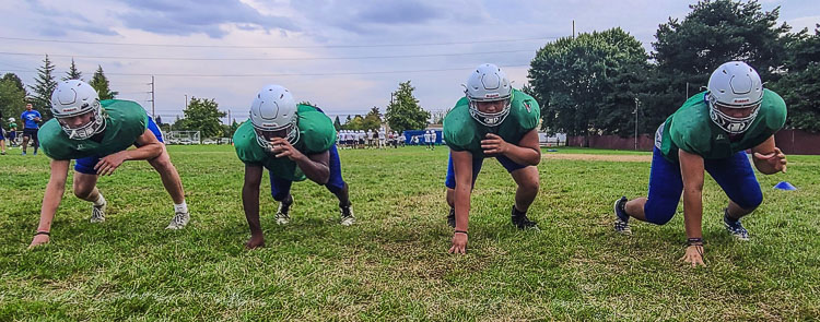 Zak Gable, Gavin James-Dues, Alexis Plummer, and Jurell McDade are returning starters on the defensive line for the Mountain View Thunder. They are also incredible leaders, according to coach Adam Mathieson. Photo by Paul Valencia