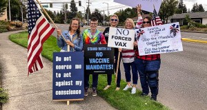 The governor’s mask and vaccine mandates have led to many protests and rallies around Clark County in recent months. File photo