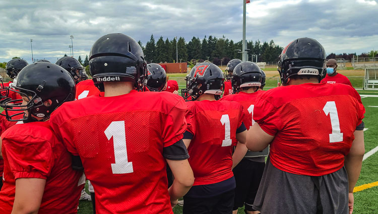 Fort Vancouver football players all wear No. 1 on the practice field, because they are “all one” as in together. Photo by Paul Valencia