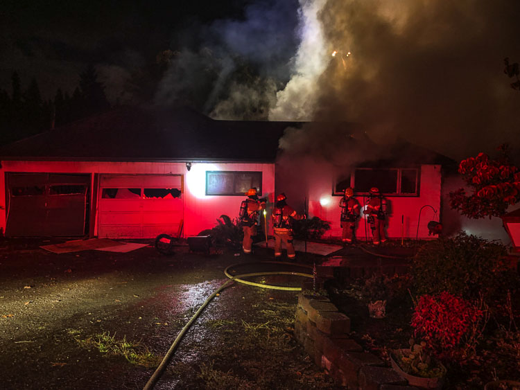 Firefighters use defensive operations to fight fire from outside of the structure. Photo courtesy of Clark-Cowlitz Fire Rescue