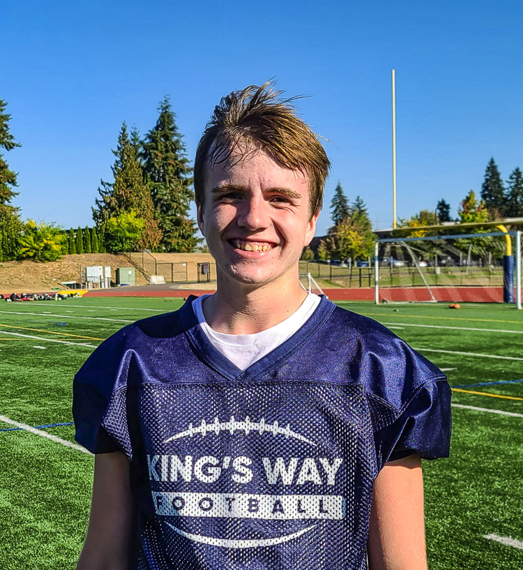 Aidan Sweeney played the spring season at Prairie High School when King’s Way Christian shut down its football program. The Knights are back, and so, too, is Sweeney. Photo by Paul Valencia