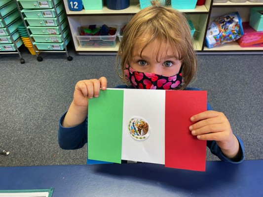 The new Washougal School District Dual Language Kindergarten classrooms of Kelly Borquist and Veronica Paredes celebrated on September 15 by creating their own flags of Costa Rica and Mexico. Photo courtesy Washougal School District