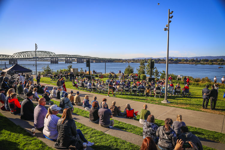 Washington Gov. Jay Inslee’s latest mandate went into effect today (Mon., Sept. 13). The governor’s mask mandate will require that people attending outdoor events with 500 or more in attendance wear a mask even if they have been vaccinated. This crowd gathered Saturday at the Vancouver Waterfront for a 9/11 Remembrance Ceremony. Photo by Andi Schwartz