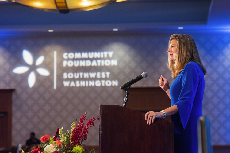 President Jennifer Rhoads provides an update on the Community Foundation for Southwest Washington during the organization's 2019 Annual Luncheon. Photo courtesy Anthony J. Scales Photography