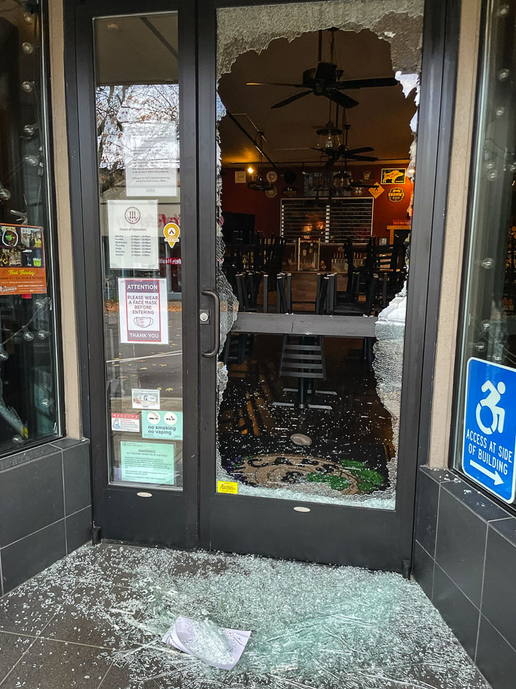 Papermaker Pride and Caps and Taps were two of four businesses broken into early Halloween morning in downtown Camas. It appears that three individuals smashed front door glass on all the establishments to gain entry. Only small amounts of cash and merchandise were stolen. Photos courtesy business employees