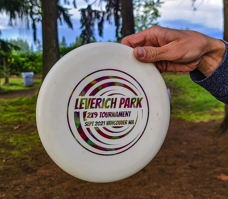 David Gascon designed this disc to give to players at a recent tournament at Leverich Park. Gascon has another tournament this weekend at Glenwood Disc Golf Course. Photo by Paul Valencia