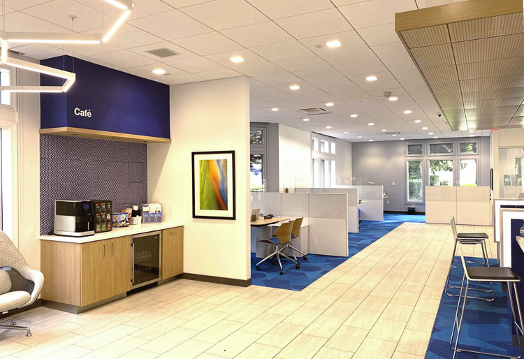 The branch also features engagement areas that provide a space for more in-depth conversations and a branch café with coffee and additional beverages for customers. Photo courtesy U.S. Bank