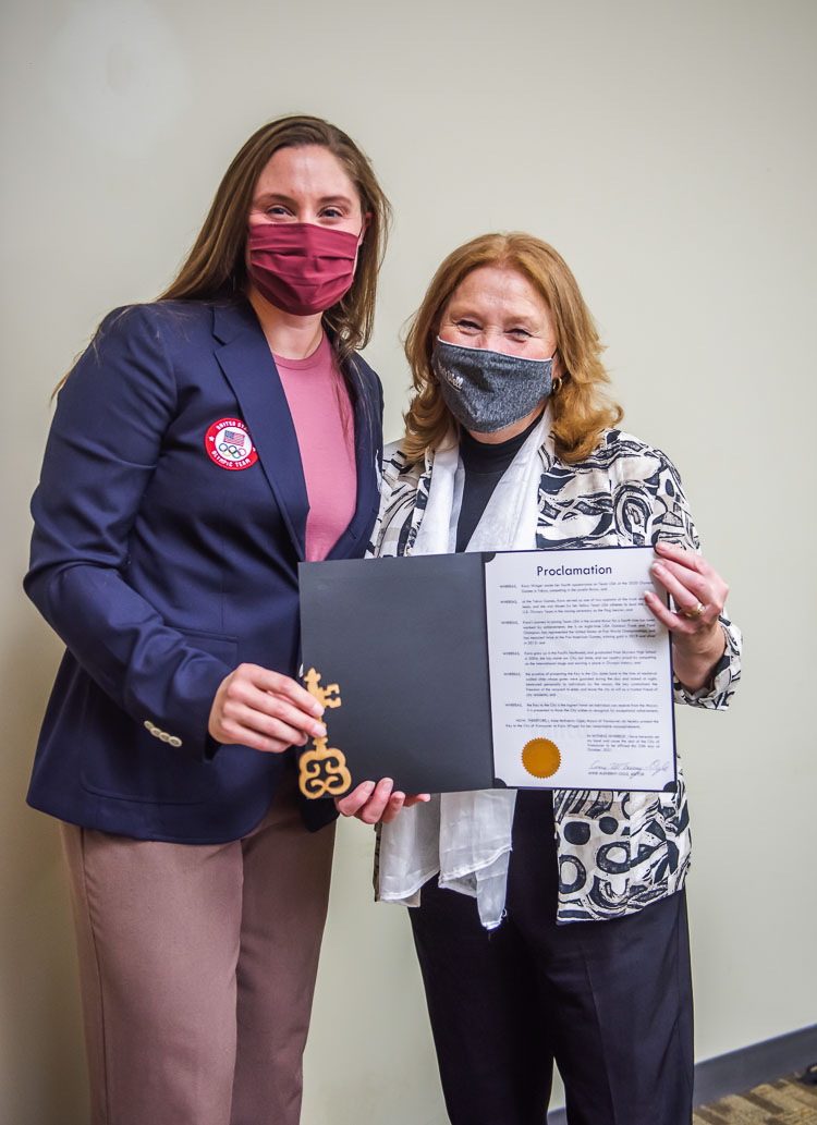 Kara Winger (left) and Mayor Anne McEnerny-Ogle (right) are shown here. Photo courtesy city of Vancouver