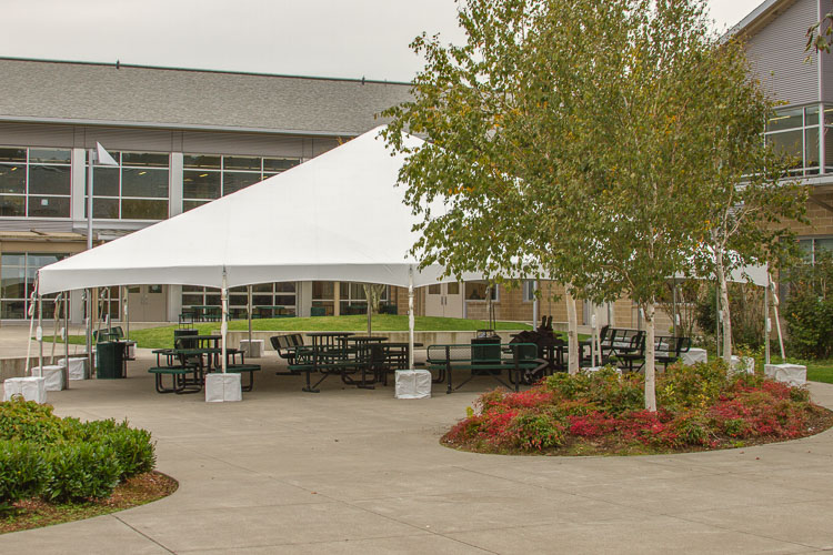 In order to ensure the health and safety of attending students, the district set up 40' x 40' outdoor tents. Photo courtesy Woodland School District