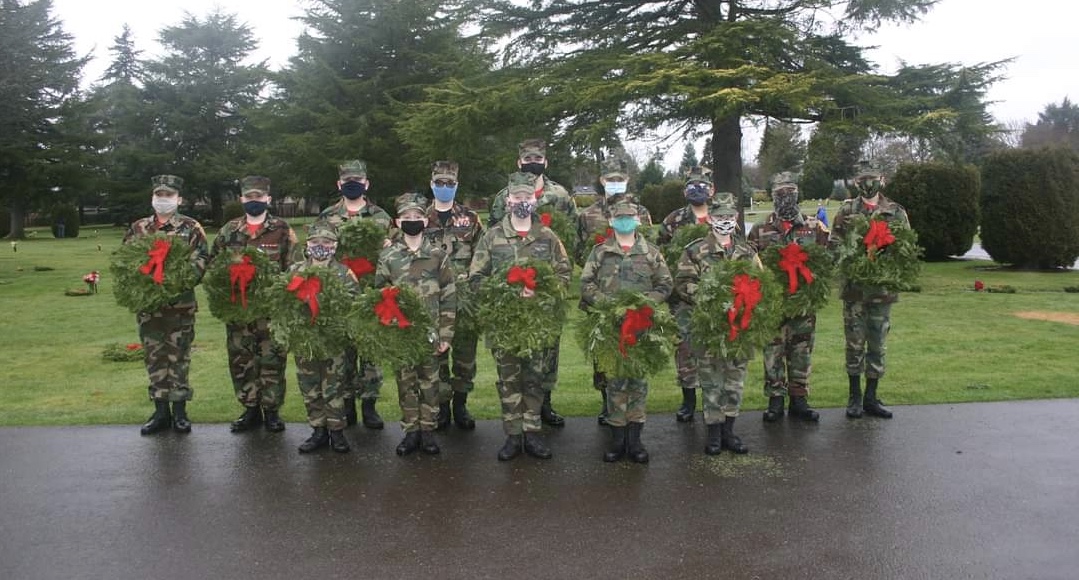 The Lewis and Clark Young Marines will decorate the graves of veterans buried at Evergreen Memorial Gardens in December. The group is hoping to sell more wreaths before the Nov. 30 deadline. Photo courtesy Lewis and Clark Young Marines