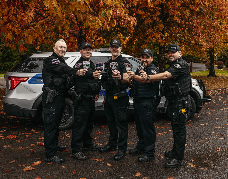 The Ridgefield, Battle Ground, Washougal, La Center and Camas Police Departments joined over 400 law enforcement agencies across the county for another year of the Pink Patch Project. Photo courtesy Lauren Ashley Photography
