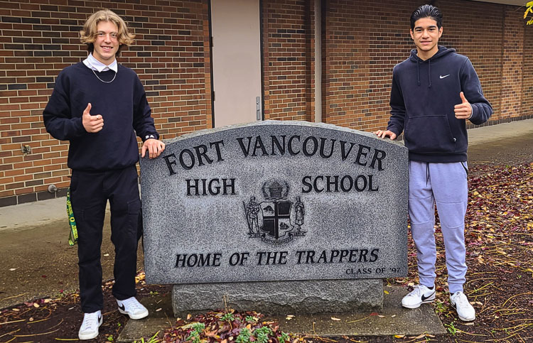 Dylan Brooks-Minck, left, and Camilo Quiroz of Fort Vancouver made amazing progress and have surprising stories on their way to earning a trip to the Class 2A state boys cross country championships. Photo by Paul Valencia