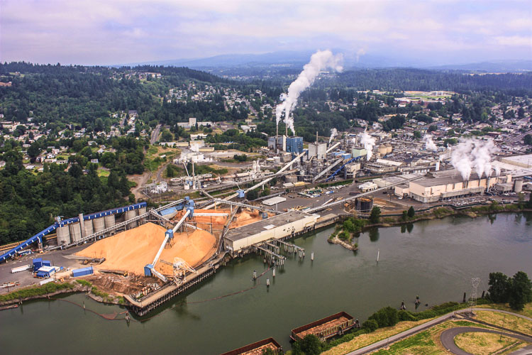 More than a century of industrial activity at the GP paper mill in Camas has led to potential contamination in soil, sediments, and groundwater in and around the mill. Contamination could have occurred due to regular operations, spills, or leaks. Photo courtesy Downtown Camas Association