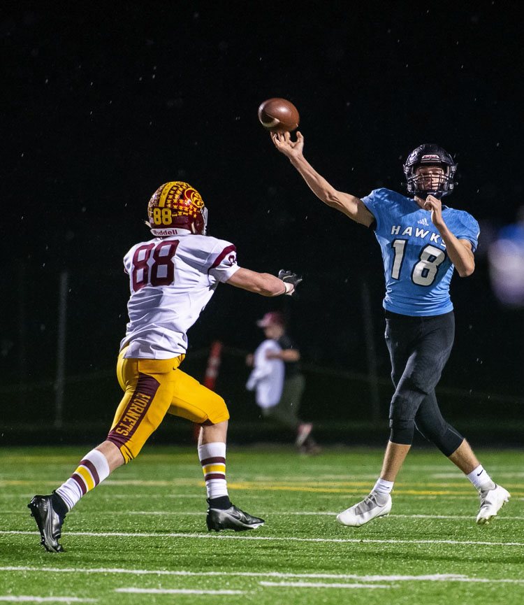 Hockinson quarterback Jarod Oldham threw four touchdown passes in a loss to Enumclaw on Friday night. He vowed that the Hawks will put in the work and get better for next season. Photo courtesy Tyler Mode