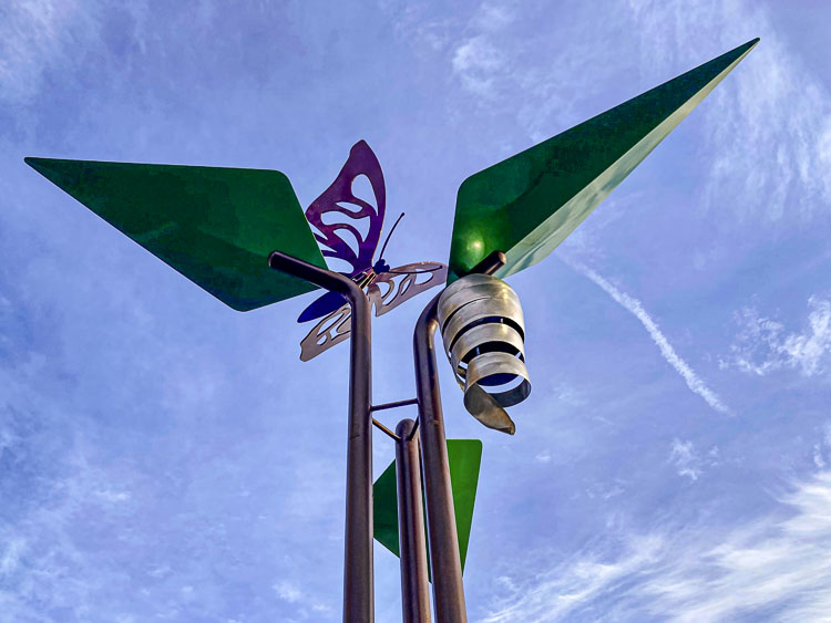 The sculpture depicts a butterfly flying from a spent cocoon. Photo courtesy Vancouver Housing Authority