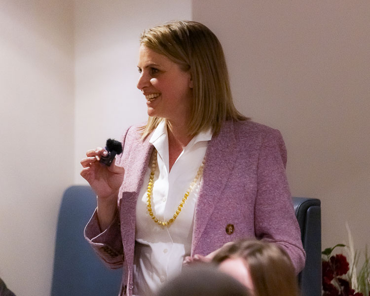 Candidate Heidi St. John addresses the crowd at an event held Monday night at Saap Fusion Kitchen in Vancouver. Photo by Mike Schultz