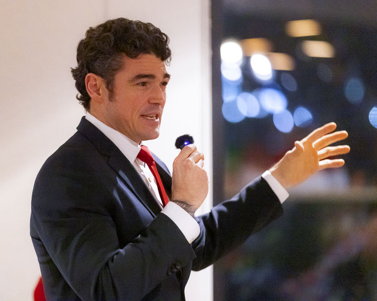 Third Congressional candidate Joe Kent speaks to a gathering at a forum held Monday evening in Vancouver. Photo by Mike Schultz