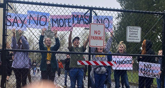 Students at Amboy Middle School in North Clark County are shown here earlier this week protesting the state’s mask mandate for students. Similar protests have taken place recently in the Ridgefield, Washougal and Woodland school districts. Photo courtesy Buddy Woodberry 