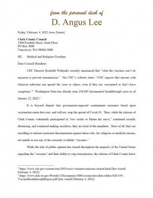 D. Angus Lee provides a response to councilors’ decision to reject a mini initiative petition that would have banned some mandates in Clark County.