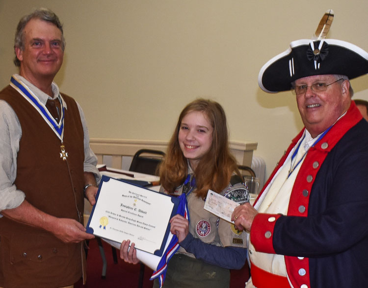 Josephine Abbott, a freshman at Seton High School, won first place in Southwestern Washington for her Arthur M. and Berdena King Eagle Scout Essay on “Marquis de Lafayette: American Aid and Savior.” Photo courtesy of Sons of The American Revolution