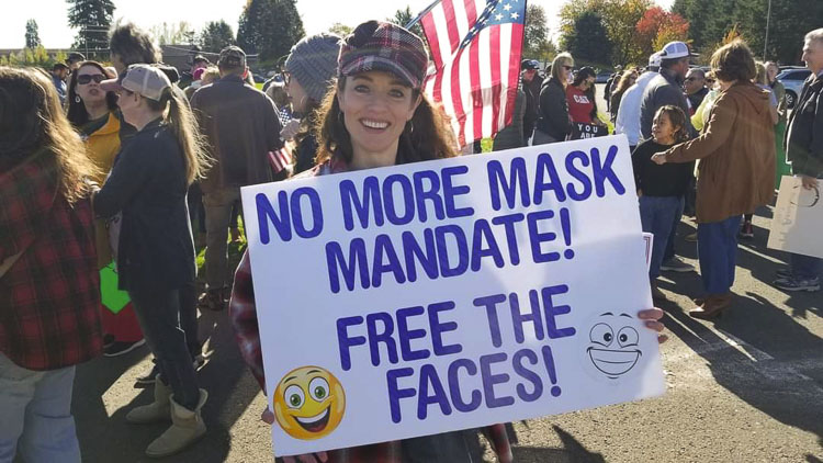 Battle Ground resident Wendy Rush has attended several rallies in support of ending the numerous mandates, including ending mask mandates in schools for children. She quoted the state Constitution after observing the public hearing, and was part of over 200 citizens attending the Tuesday evening gathering. Photo by John Ley