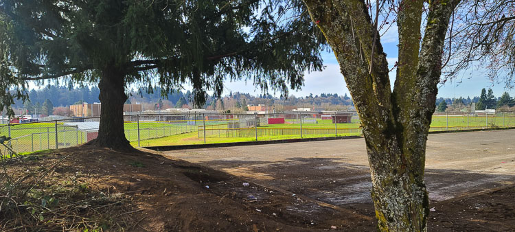 This photo, taken Friday morning, shows the homeless camp gone. The city had said earlier in the week that it would not be moving the camps outside of Fort Vancouver High School. But most of the camps were removed Thursday. Photo by Paul Valencia