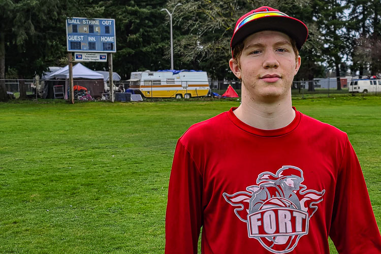 Fort Vancouver baseball player Kaeleb Cvitkovich, as well as many Fort Vancouver parents, say homeless camps would not be allowed to be set up right next to more affluent high schools in the area. Photo by Paul Valencia
