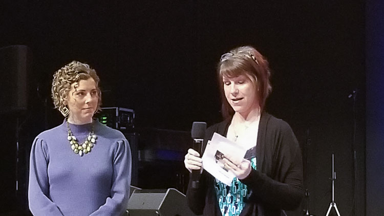 Emily Wharton (left) and Tammie Walker (right) shared their perspective on how the Spartan Challenge impacted their sons and their families, during the graduation ceremony Saturday night. Both were grateful their sons had the opportunity to be challenged and to grow from the experience. Photo by John Ley