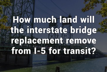 How much land will the interstate bridge replacement remove from I-5 for transit?