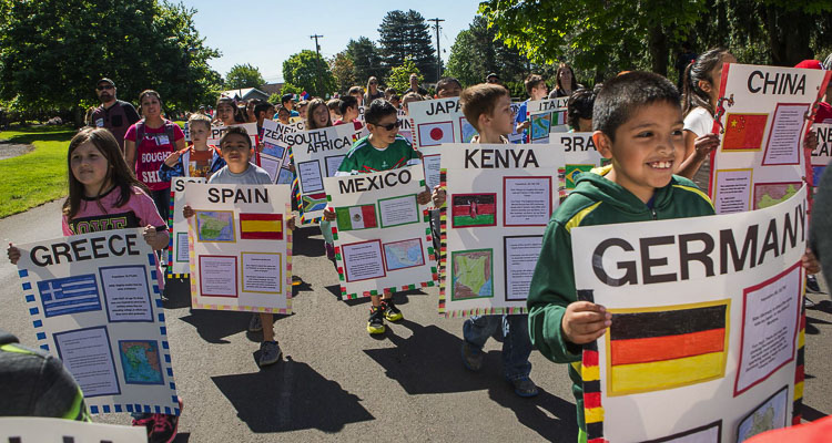Children are shown here participating in a previous Children’s Culture Parade at the Fort Vancouver National Historic Site. This year’s event will take place Fri., May 13. Photo courtesy Vancouver Public Schools Facebook page