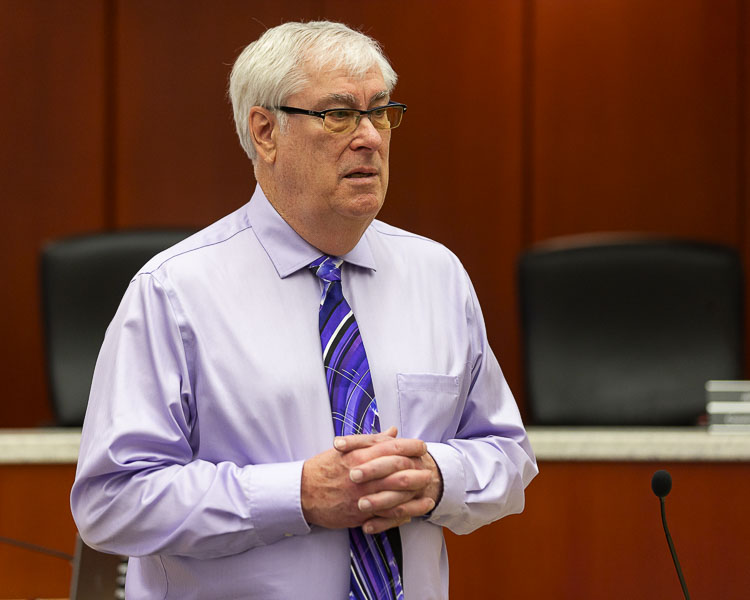 Clark County Councilor Dick Rylander is shown here at his swearing-in ceremony Tuesday. On Wednesday, he led a movement for the council to consider a previously discarded candidate boundary map for approval. Photo by Mike Schultz