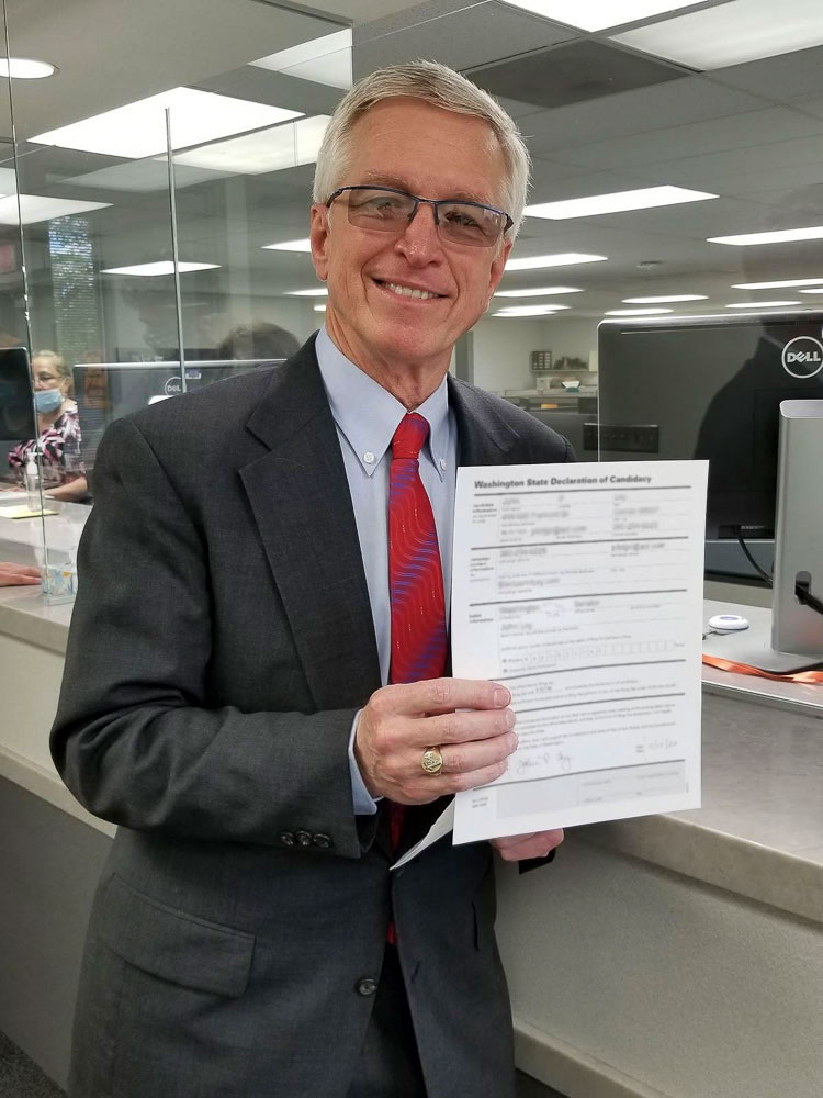 John Ley is shown here after filing his declaration of candidacy at the Clark County Elections office. Photo courtesy John Ley
