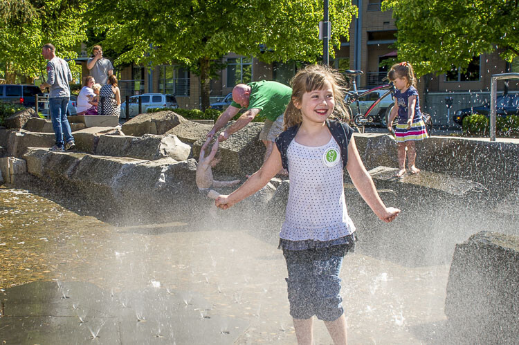 Children playing in the Esther Short Park Water Feature in Vancouver. Photo courtesy city of Vancouver
