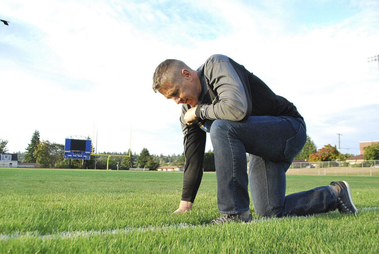 Football coach Joe Kennedy was fired by the Bremerton School District for regularly kneeling for prayer after football games. Photo courtesy First Liberty