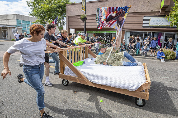 Team Wake & Race was one of the many teams that participated in the Planters Days bed races. Photo courtesy Mike Schultz